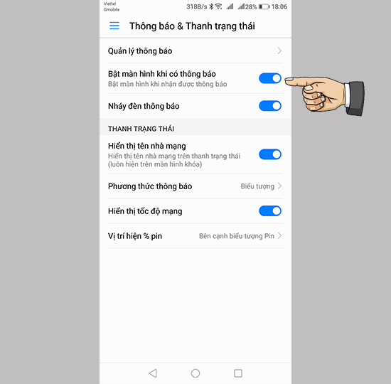Kích hoạt tính năng lên